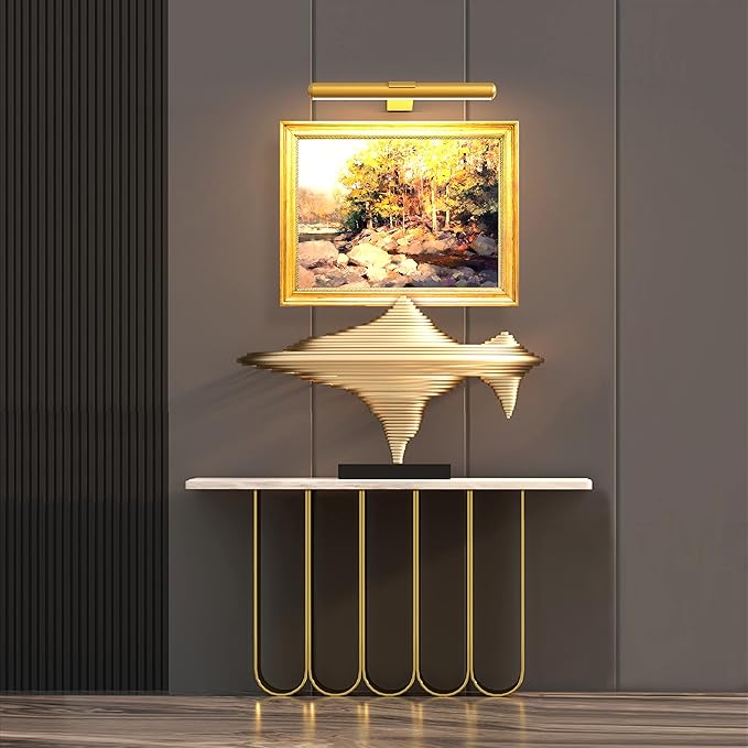 Gold Wireless Led Picture Light with Remote Control - Rechargeable Battery, Metal Art Display Accent Light, 300LM, Dimmable for Gallery, Dartboard