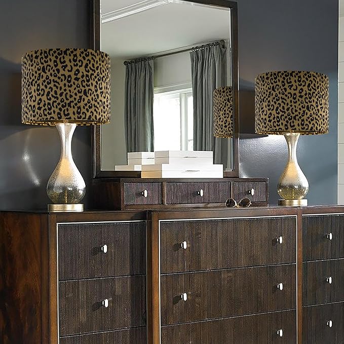 GOSO 13" Drum Yellow Leopard Lamp Shade for Table Lamp & Floor Lamps,Art Deco & Vintage Animal Lampshades Medium,13" x 13" x 10" (Spider) Traditional Velvet Pattern Dot Shade Required Assembly -1 Pack