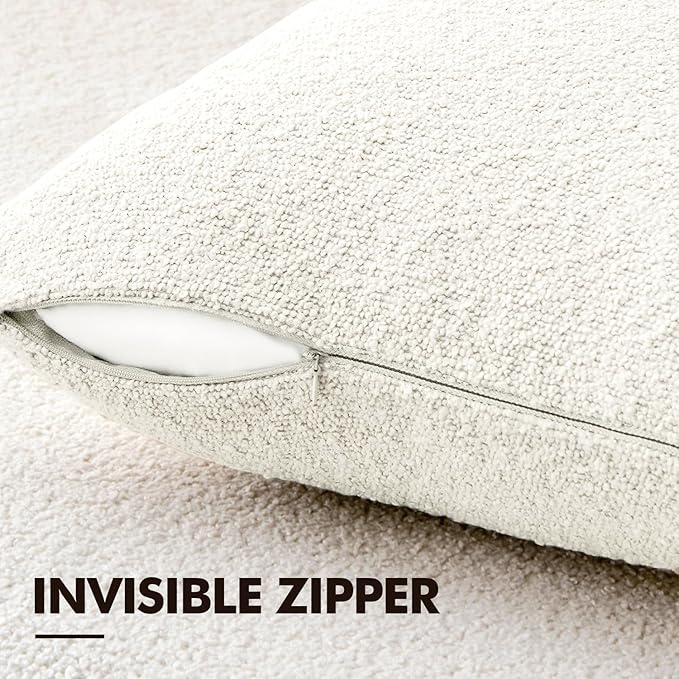 ANRODUO Pack of 2 Textured Boucle Throw Pillow Covers Soft White Euro Decorative Accent Solid Pillow Cases Cozy Modern Couch Cushion Case for Chair Sofa Bedroom Living Room Home Decor, 22 x 22 Inch