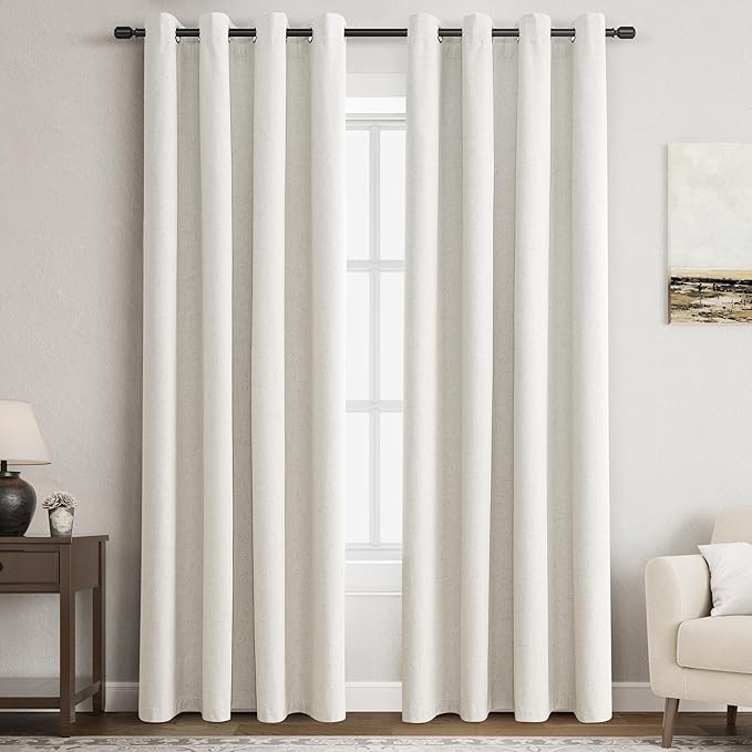 Linen Black Out Curtains 84 Inch Long for Living Room Grommet Neutral Cream Blackout Curtain Burlap Textured Thermal Insulated Energy Saving Block Out Curtains for Bedroom Windows, Natural 52Wx84L