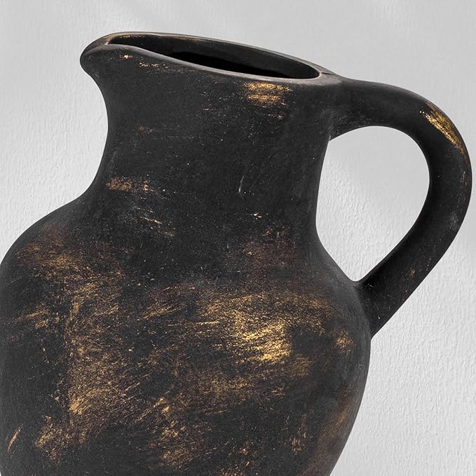 Ceramic Rustic Farmhouse Vase with Handle, Terracotta Vase, Minimalist Decorative Vases for Home Decor, Table, Living Room, Shelf, Christmas Decoration(Bronze)