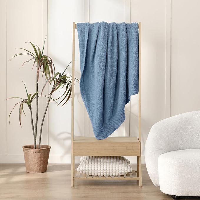 JOOJA Cozy Blue Knit Throw Blanket - Boucle Decorative Soft Fuzzy Throw Bed Blanket for Women Couch 50x60 Inches Dusty Blue