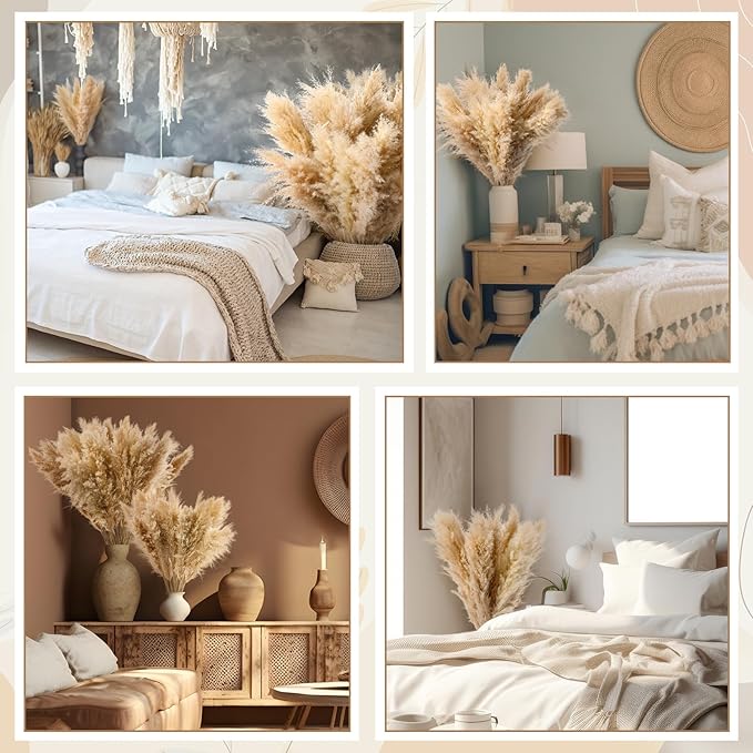 50 Stems 32 Inch Fluffy Pampas Grass Decor Tall Natural Dried Flowers Bouquet for Boho Home Decorations, Large Phragmites for Floor Vase, Wedding Floral Arrangements, Farmhouse
