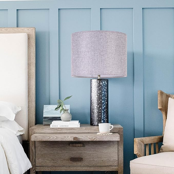 Wellmet 16"x16"x12" Assembly Required Lampshade for Table Lamp, Bedside Lamp, Floor Lamp, Fabric Drum Lampshade Classic Modern Style, Spider Fitter, Grey