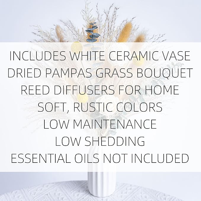 Dried Flowers Reed diffusers kit, Ceramic Vase Included, Reed diffusers for Home,Dried Eucalyptus Arrangements,Dried Grass for Table Room Decor Wedding Party Birthday Decor (WhiteGreen)
