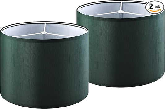 GOSO Set of 2 Medium Green Lamp Shades for Table Lamp Shade Replacement,13" Top ×13" Bottom ×10" Height，Easy Assembly-Spider Lampshades Natural Fabric Decorative-Small Floor Lampshade for Living Room