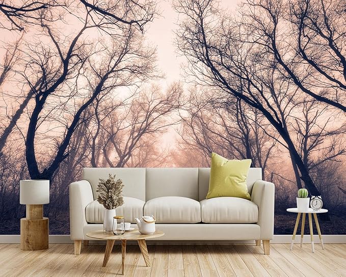 -Foggy Forest Landscapes Fabric Wallpaper Living Room Bedroom Bathroom Mountain Wall Mural- 183"x120"（ not Peel and Stick）
