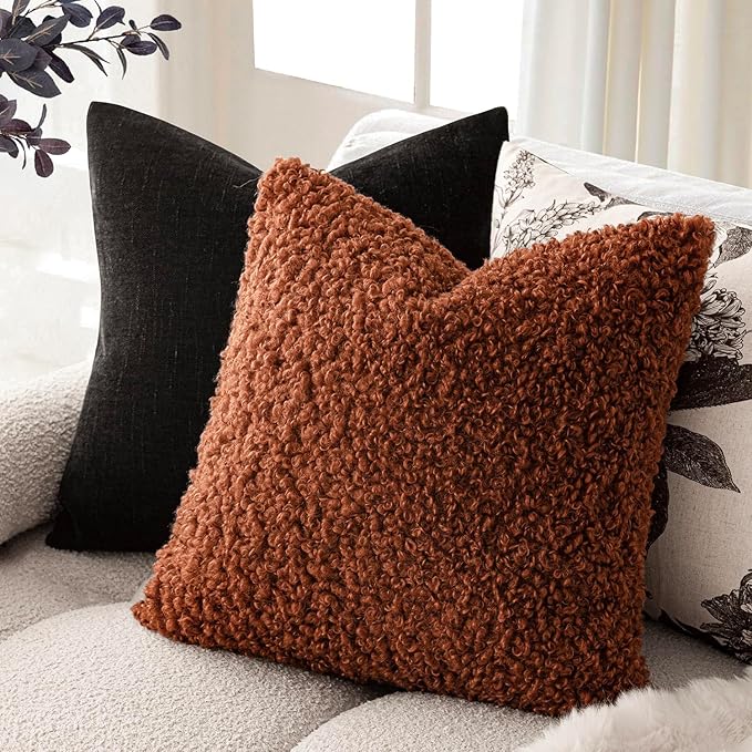 Foindtower 2 Pieces 18x18 Inch Hazel Brown,Faux Fur Throw Pillow Cover Accent Sherpa Furry Pillow Covers Fuzzy Soft Pillowcases Cozy Sheepskin Decorative Fleece Cushion Case for Bed Couch Living Room