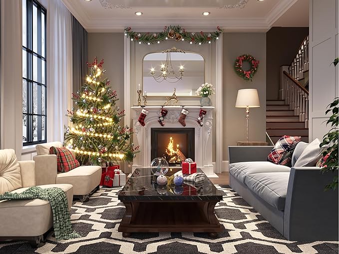 40" x 32" Antique Gold Arched Mirror for Wall, Vintage Brass Bathroom Mirror with Metal Frame, Bronze Ornate Gold Vanity Mirror for Entryway, Mantel, Powder Room