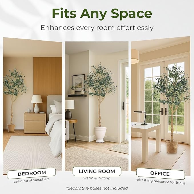 Artificial Olive Tree - 6ft Realistic Artificial Plants Indoor Decor - Elegant Faux Olive Tree for Living Room, Bedroom, Bathroom, Office - Tall Fake Potted Plants with Moss Base for Chic Home Décor