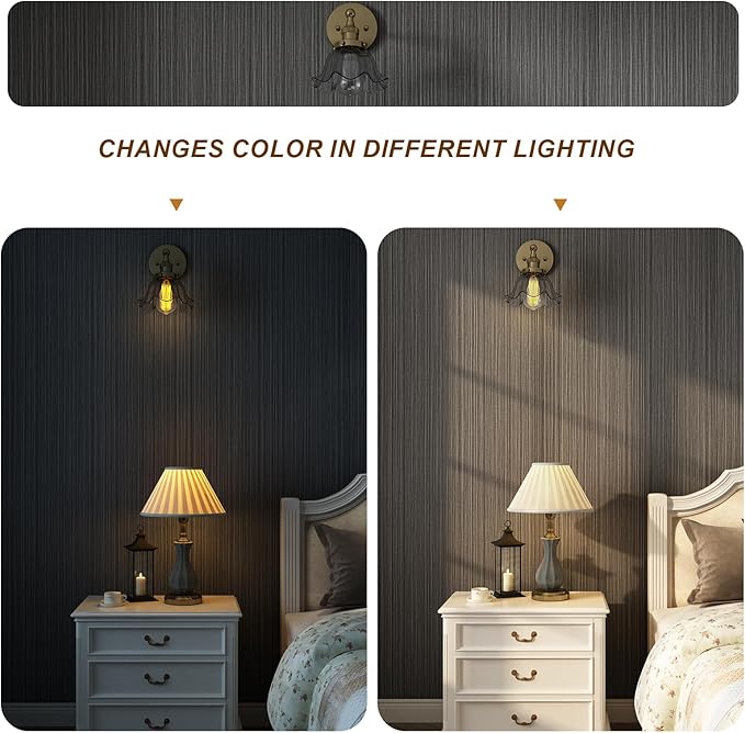 Black Grasscloth Peel and Stick Wallpaper Linen Textured 24"x787" Faux Grassweave Upgraded Thick Extra Large Self-Adhesive Neutral Contact Paper Vinyl Roll for Home Use