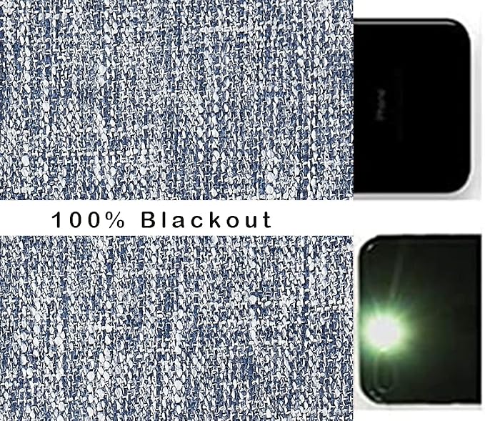 Indigo Solid Full Blackout Curtain Heavy Linen Texture Window Treatment for Bedroom Noise Reducing Thermal Weave Drapes 8 Grommets Top for Living Room with Liner, Navy Blue, 50" x 95", 2 Panels