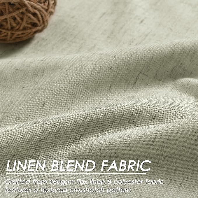 100% Blackout Linen Curtains for Bedroom Thermal Insulated Grommet Complete Blackout Drapes 100 Inch Length 2 Panels Set Heat and Full Light Blocking Living Room Darkening Curtains Sage Green
