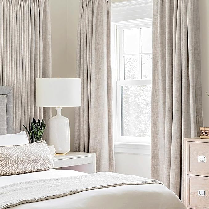 MIULEE 100% Blackout Linen Textured Curtains for Bedroom Solid Thermal Insulated Ivory Grommet Room Darkening Curtains & Drapes Luxury Decor for Living Room Nursery 62 x 84 Inch (2 Panels)