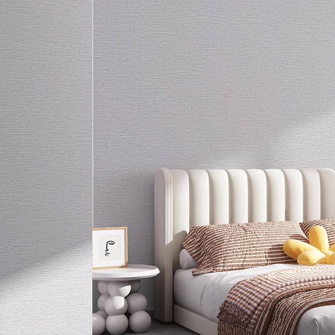 Grasscloth Peel and Stick Wallpaper 20.8"x394" Gray Thick Fabric Textured Linen Classic Faux Grassweave Neutral Removable Wallpaper Vinyl Film Roll for Home Use