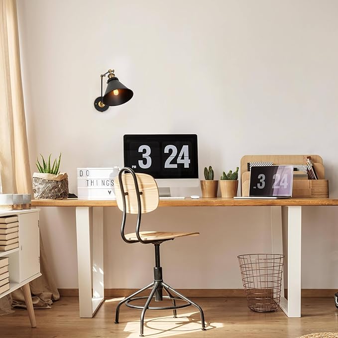 LALUZ Wall Sconces, Modern Swing Arm Plug in or Hardwired Sconces Wall Lighting Lamp with Polished Brass Finish, Wall Sconce Light Lights Indoor for Bedroom, Living Room, Study