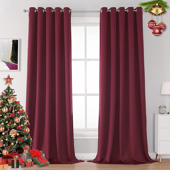 DUALIFE Burgundy Red Curtains for Bedroom Extra Long Drapes 120 Inches Long for Living Room 60 by 120 Inch Length, Set of 2, Grommet Top