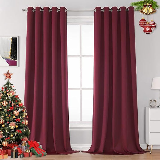 DUALIFE Burgundy Red Curtains for Bedroom Extra Long Drapes 120 Inches Long for Living Room 60 by 120 Inch Length, Set of 2, Grommet Top