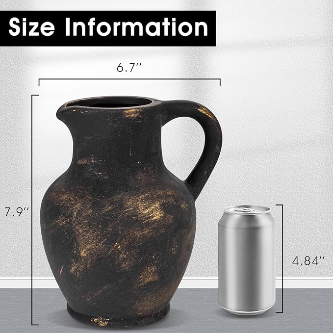 Ceramic Rustic Farmhouse Vase with Handle, Terracotta Vase, Minimalist Decorative Vases for Home Decor, Table, Living Room, Shelf, Christmas Decoration(Bronze)