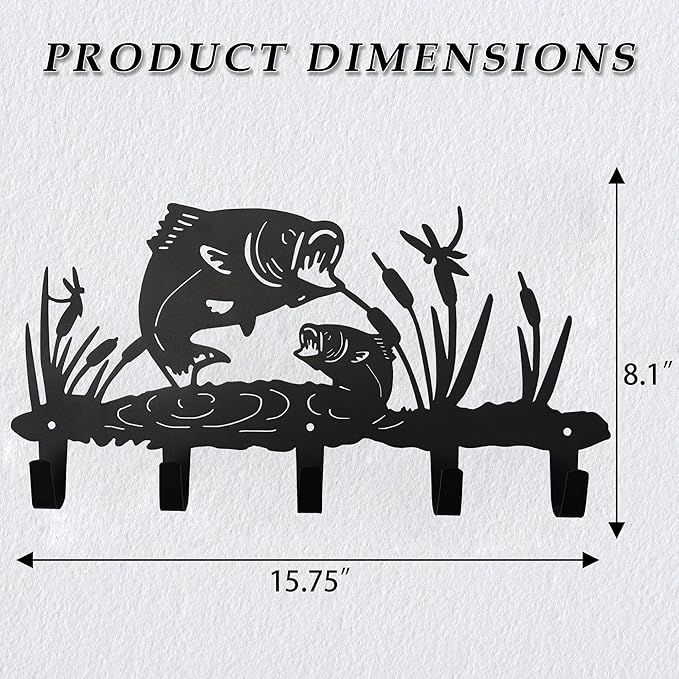 Metal Fish Coat Hooks Wall Art Decor-Fish Hangers and Key Holder-Clothes Rack and Backpack Hanger-Animal Theme Hooks Sweet Home Decor for Storage, Living Room, Hallway, Office (Black)