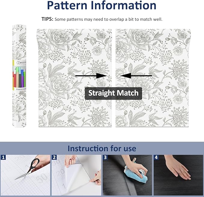 WESTICK Neutral Floral Peel and Stick Wallpaper Cream Vintage Floral Contact Paper Self Adhesive Retro Accent Wallpaper for Bedroom Walls Kitchen Backsplash Cabinets Cupboard Cream/Grey 17.5" x 100"