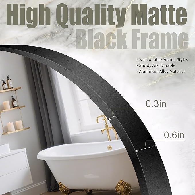 Arched Wall Mirror 24"X36", Black Bathroom Vanity Mirrors for Over Sink, Modern Farmhouse Mirror Wall Mounted, Curved Arch Design for Bedroom, Living Room & Home Decor