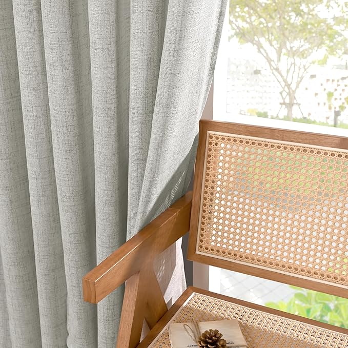 YoungsTex Light Grey Linen Curtains 90 Inch Long for Living Room Rod Pocket Floor Length Window Drapes Light Filtering for Bedroom Dining Privacy, 52 X 90 Inch, 2 Panels