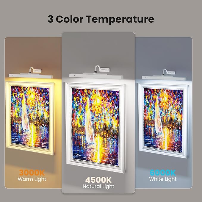 16in White Wireless Picture Frame Lights, 2 Pack Battery Operated Art Lights for Paintings – Dimmable, 13H Runtime, 5000mAh, Remote, 3 Color Temps Gallery Light for Display, Wall, Artwork
