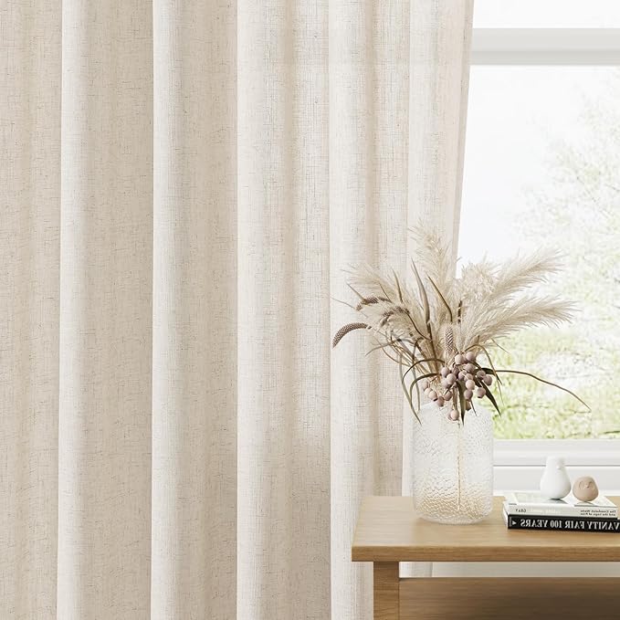 Guken Warm Beige Linen Curtains 63 Inches Long 2 Panel Set Rod Pocket Semi Sheer Dining Room Cozy Bedroom Decor Cotton Look Country Rustic Farmhouse Boho Curtains 52x63