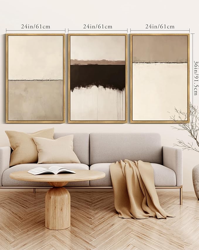 KUVIOKE Abstract Framed Wall Art Minimalist Beige Gray Pastel Watercolor Wall Decor Modern Illustration Neutral Art Painting Home Decor 24x36in (Natural Framed)