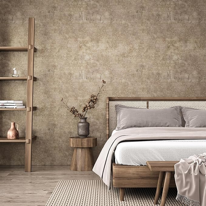 VEELIKE 118''x32'' Wide Metallic Wallpaper Stick and Peel Grunge Brown Concrete Wallpaper Peel and Stick for Bedroom Living Room Removable Self Adhesive Accent Wall Paper Brown Contact Paper for Walls