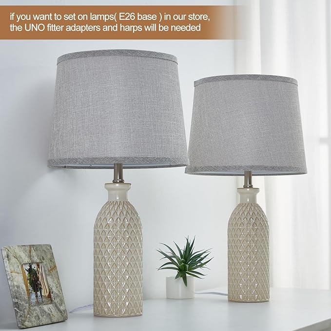 Grey Lamp Shades Set of 2, Drum Lampshades, Lampshade 10 Inches Height, Lampshades for Table Lamp, Floor Lamp, Pendant Light, Lamp Shade Harp Holder Included