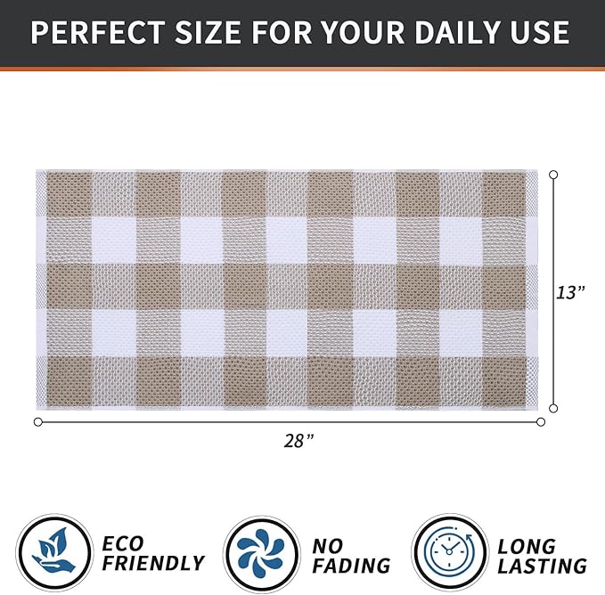 Homaxy 100% Cotton Waffle Weave Check Plaid Kitchen Towels, 13 x 28 Inches, Super Soft and Absorbent Dish Towels for Drying Dishes, 8-Pack, White & Khaki