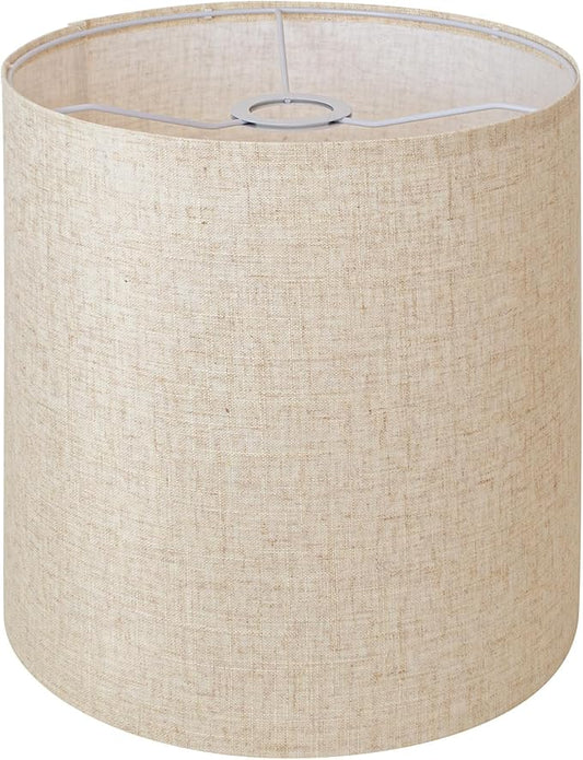 Beige Linen Tall Drum Lampshade, 11" Top x 11" Bottom x 12" High Lamp Shade, Lamp Shade Replacement for Table and Floor Lamps, Pendant Light，Handcrafted Lampshade，Easy Assembly