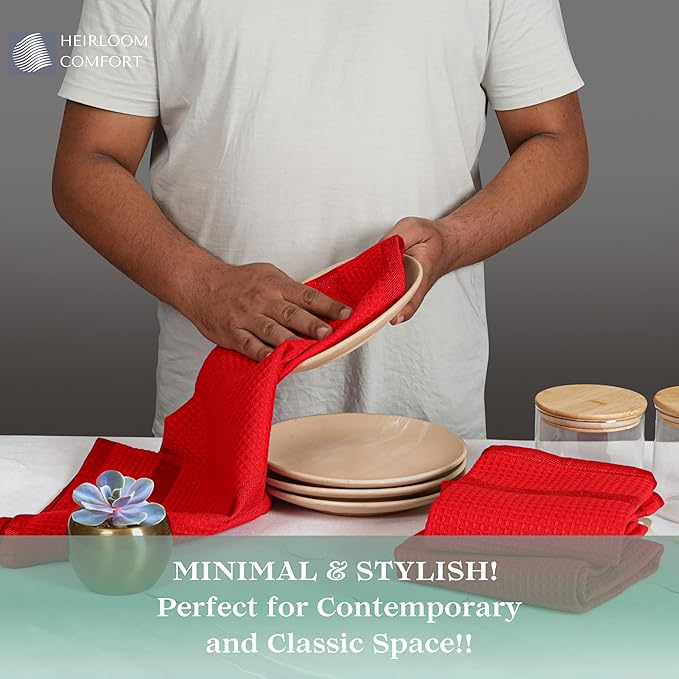 100% Cotton Kitchen Towels, 16"x26", 5 Pack, Waffle Weave, Absorbent, Fast Drying Dishcloth Set for Cleaning, Hand Towels, Dish Rags, Wash Cloth, Durable, Machine Washable, Red