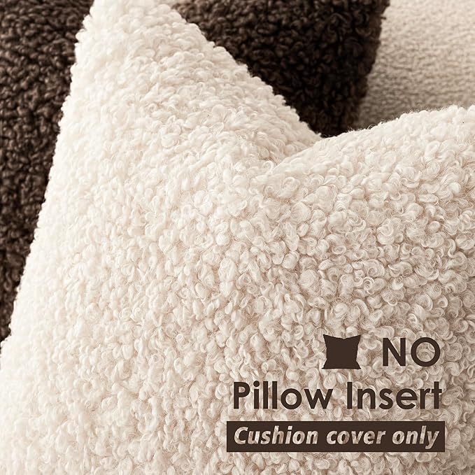 Foindtower 2 Pieces 20x20 Inch Cream Beige, Faux Fur Throw Pillow Cover Accent Sherpa Furry Pillow Covers Fuzzy Soft Pillowcases Cozy Sheepskin Decorative Fleece Cushion Case for Bed Couch Living Room