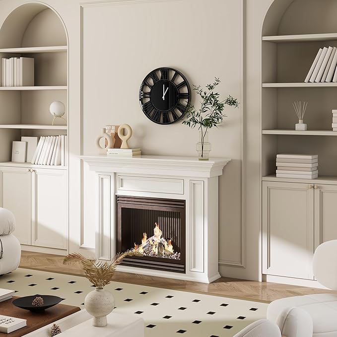 SHYFOY 18" Modern Black Mirror Wall Clock with Roman Numerals - Large Decorative Wall Clock for Living Room, Bedroom, Office - Silent, Non-Ticking, Easy to Hang