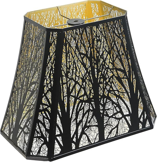 Etched Forest Metal Lampshade Rectangle Lamp Shade Fitter Floor Lamp Shade, ALUCSET Large Metal Lampshade for Living Room Bedroom Top Diameter (8+6)", Bottom Diameter (13.9+8)", Height 11"