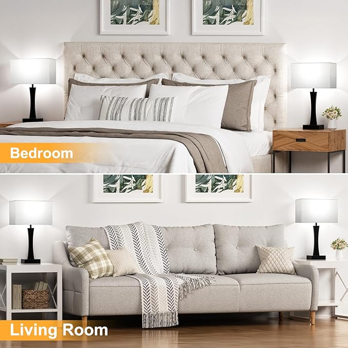 Bedside Lamps for Night Stands - 3 Way Dimmable Table Lamp for Bedroom with USB C+A Ports,Modern Bedside Lamps Set of 2, Touch Lamps for Nightstand Living Room Side Table End Tables(Bulbs Included)