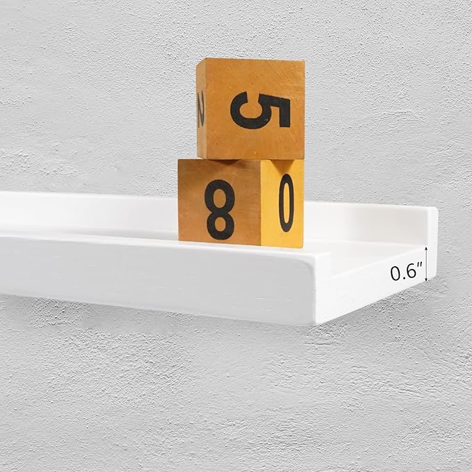 24 Inch White Floating Shelves Wall Mounted, Solid Oak Wood Shelf for Decor and Storage, Picture Ledge for Bedroom Bathroom Living Room Kitchen, 24 * 4 * 1.5, 1 Pack