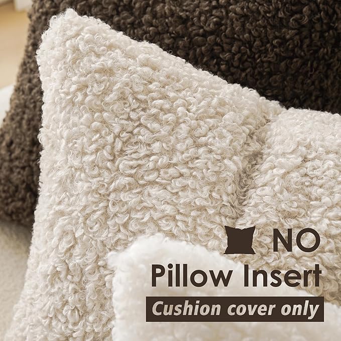Foindtower 2 Pieces 16x16 Inch Neutral Cream, Faux Fur Throw Pillow Cover Accent Sherpa Pillow Fuzzy Soft Pillowcases Sheepskin Decorative Fleece Cushion Case for Bed Couch Living Room