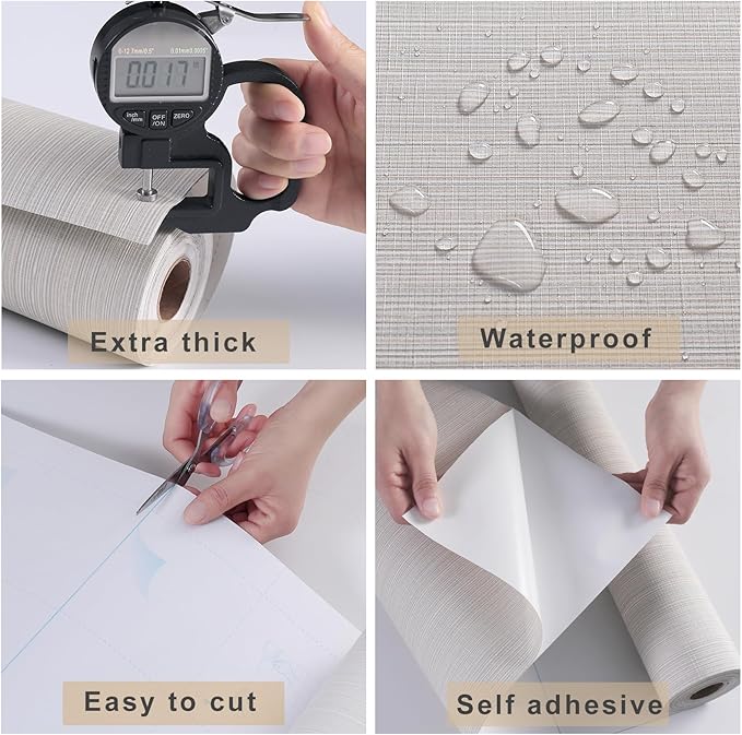 Grasscloth Peel and Stick Wallpaper 20.8"x394" Beige Thick Fabric Textured Linen Classic Faux Grassweave Neutral Removable Wallpaper Vinyl Film Roll for Home Use