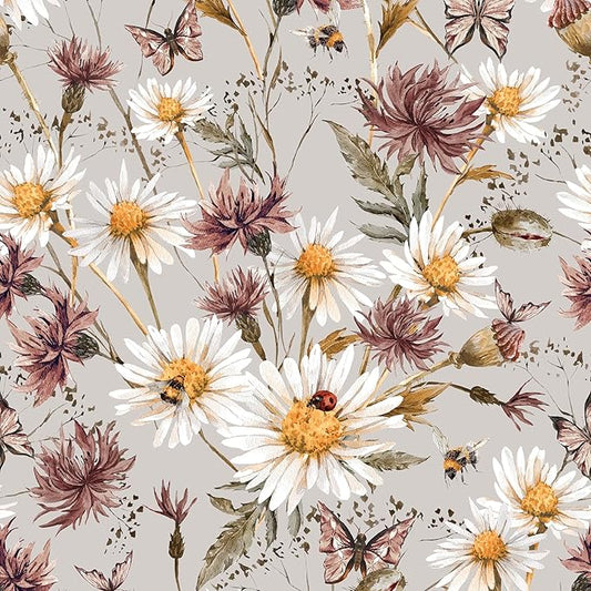 Livelynine 17.5x276" Wildflowers Floral Peel and Stick Wallpaper Vintage Fall Farmhouse Boho Wall Paper Nursery Girls Decorative Contact Paper for Furniture Desk Shelves Butterfly Cabinet Vinyl Wrap