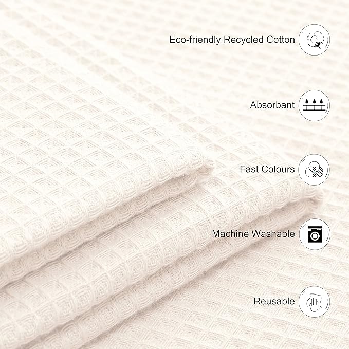 Encasa XO' Waffle Weave Face & Hand Towels – 12"x12", Natural Washcloths Set of 12 – Quick Drying for Bathroom, Gym, Kitchen & Travel – Small Reusable Dish Cloths & Face Wipes for Everyday Use