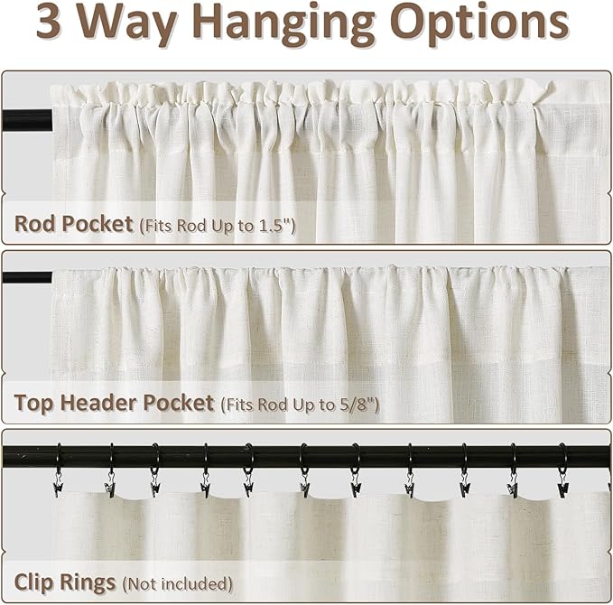 Guken Natural Linen Curtains for Living Room Bedroom 2 Panels Set Rod Pocket Light Filtering Semi Sheer Window Curtains 52 Inch Width Boho Farmhouse Linen Drapes Cream Ivory, W52 x L130