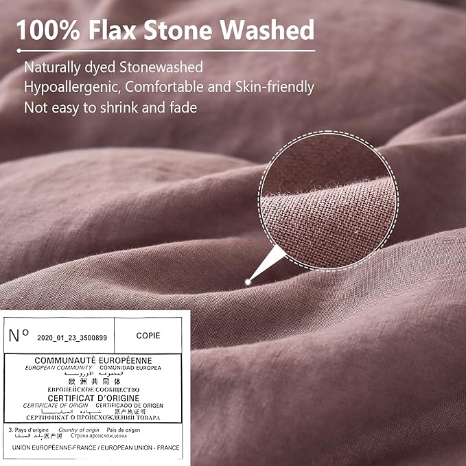 Simple&Opulence 100% Linen Pillow Case King Size Set of 2, Purple Pillow Covers with Overlap Closure, Luxury Breathable Pillowcases Protectors Suitable for All-Season (20" X 36", Purple)