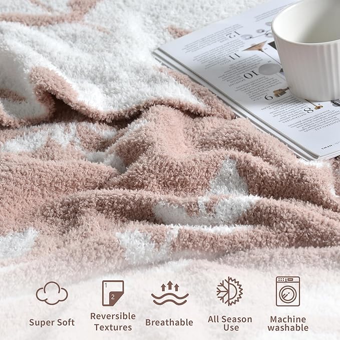 Leaf Pattern Throw Blanket Soft Cozy Spring Blanket for Bed, Couch, Sofa Lightweight Breathable Stylish Seasonal Home Decor Blanket Dusty Rose 60x80 Inches