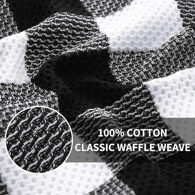 Homaxy 100% Cotton Waffle Weave Check Plaid Kitchen Towels, 13 x 28 Inches, Super Soft and Absorbent Dish Towels for Drying Dishes, 12-Pack, White & Black