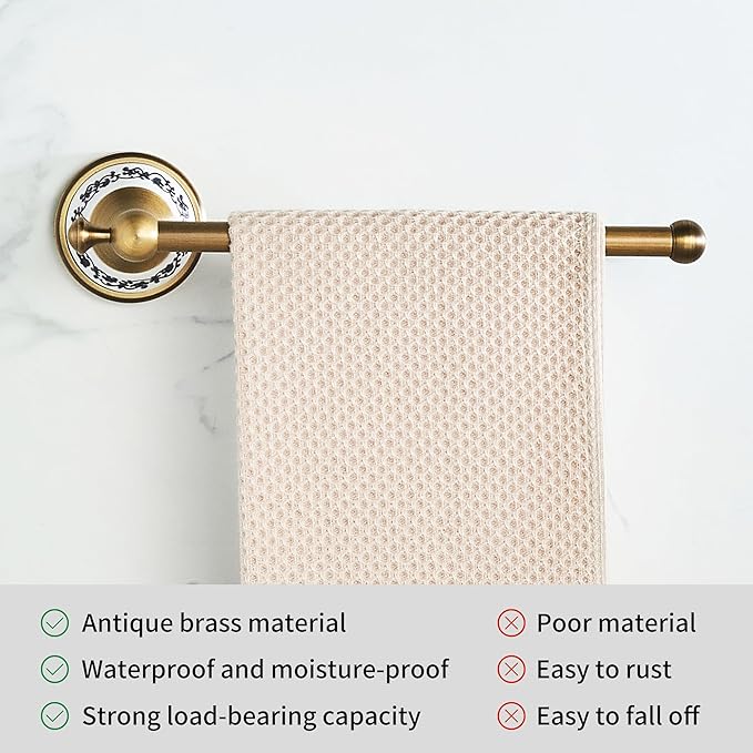 Hand Towel Bar for Bathroom Antique Bronze Brass, Rustproof Wall Mounted Towel Rack Hanger Bathroom Hardware Accessories Towel Holder,Porcelain Design