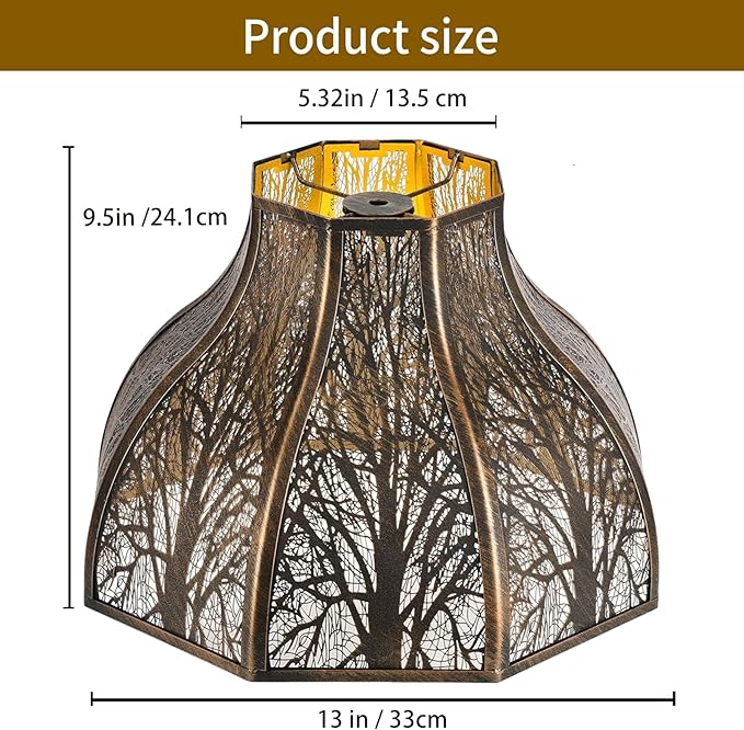 Etched Forest Large Metal Lampshade 5.32 X 13 X 9.5 Inch 8-Petal Lotus Shape Fits for Floor Lamp Table Lamp for Living Room Bedroom(Bronze Gold), Spider Fitter Lamp Shade